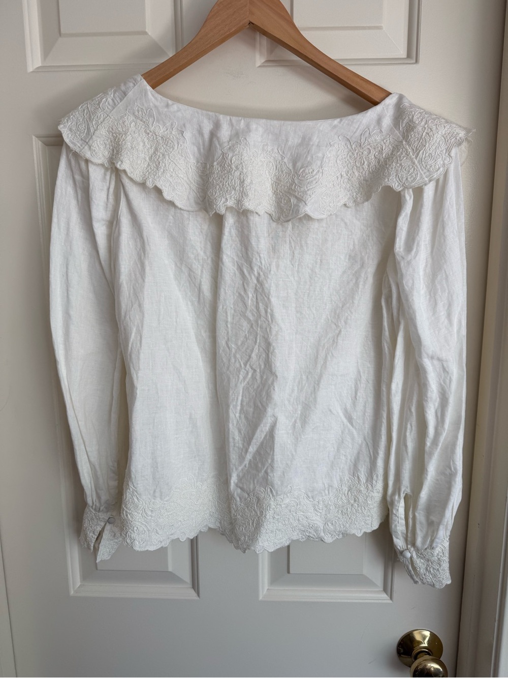 Anthropologie Cream Ruffle Tie-Front Blouse 100% Linen - XS - Picture 5 of 11